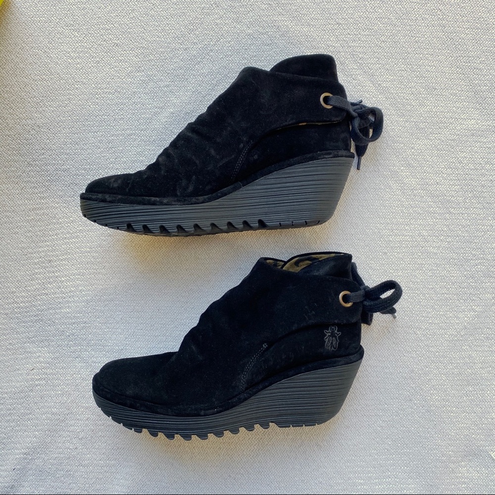 New FLY London black suede booties YEBI 39